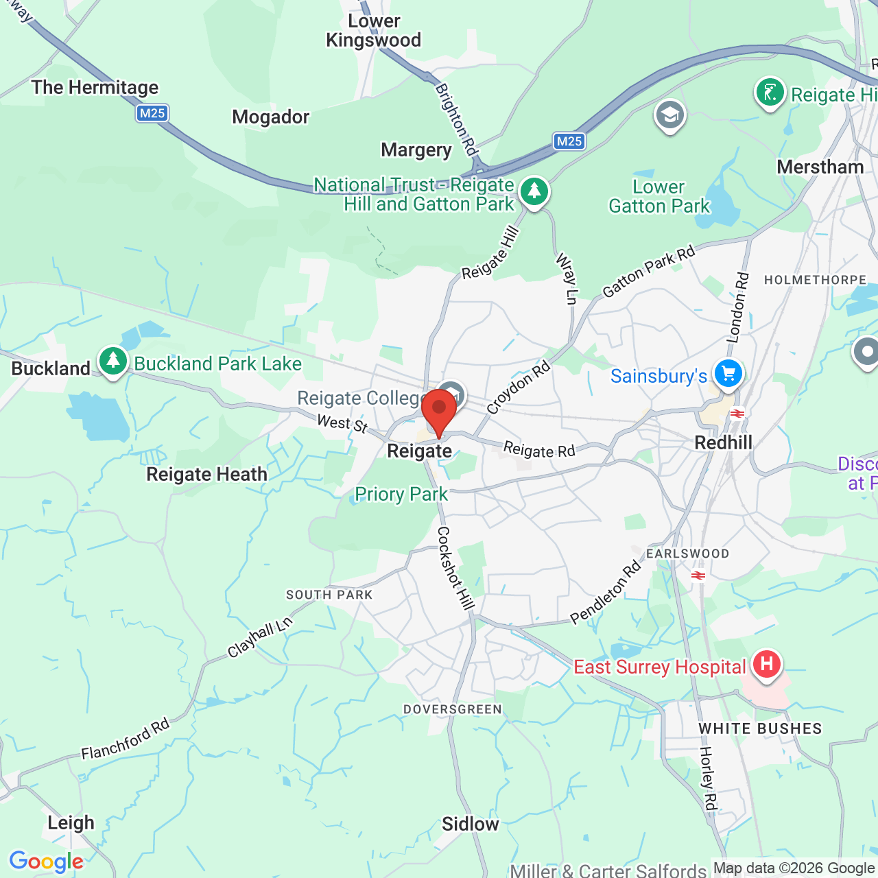 Map showing location of 43 Church St, Reigate, United Kingdom, RH2 0AE