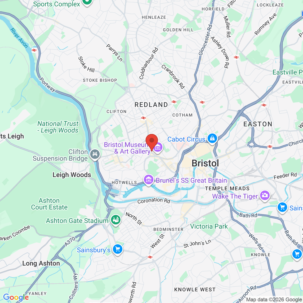 Map showing location of 82/84 Queens Rd, Bristol, United Kingdom, BS8 1QU