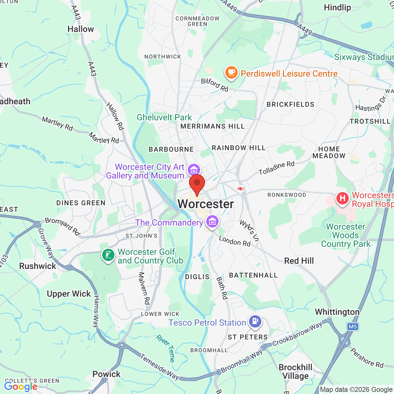 Map showing location of 2 The Cross, Worcester, United Kingdom, WR1 3PZ