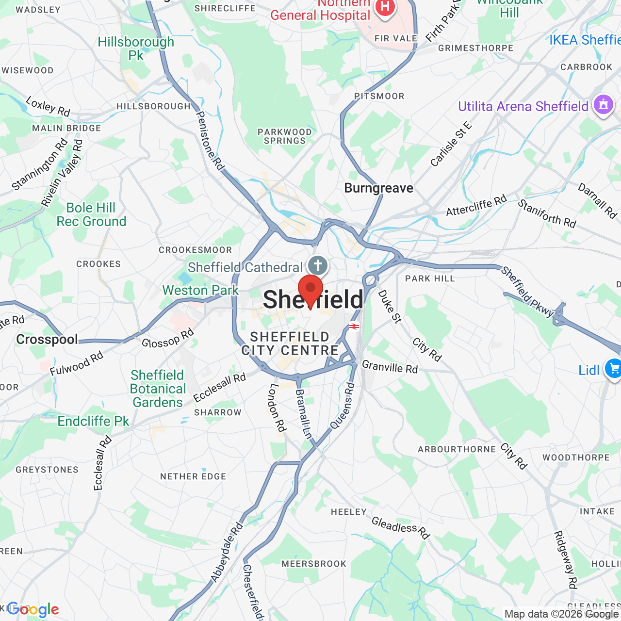 Map showing location of 48-50 Pinstone Street, Sheffield, United Kingdom, S1 2HN