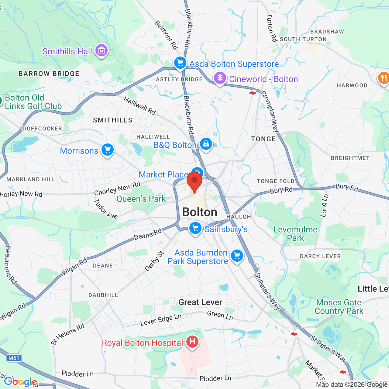 Map showing location of 58-60 Deansgate, Bolton, United Kingdom, BL1 1BG