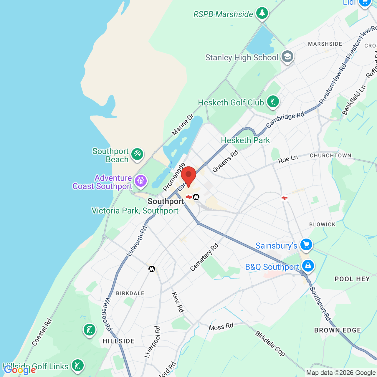Map showing location of 18 London St, Southport, United Kingdom, PR9 0UE