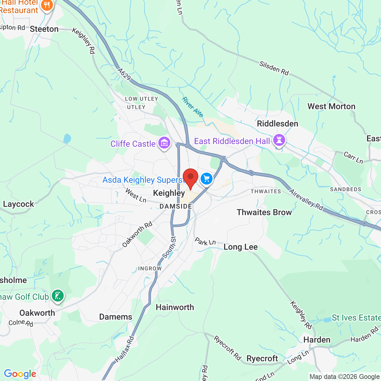 Map showing location of 64 Cavendish St, Keighley, United Kingdom, BD21 3RL