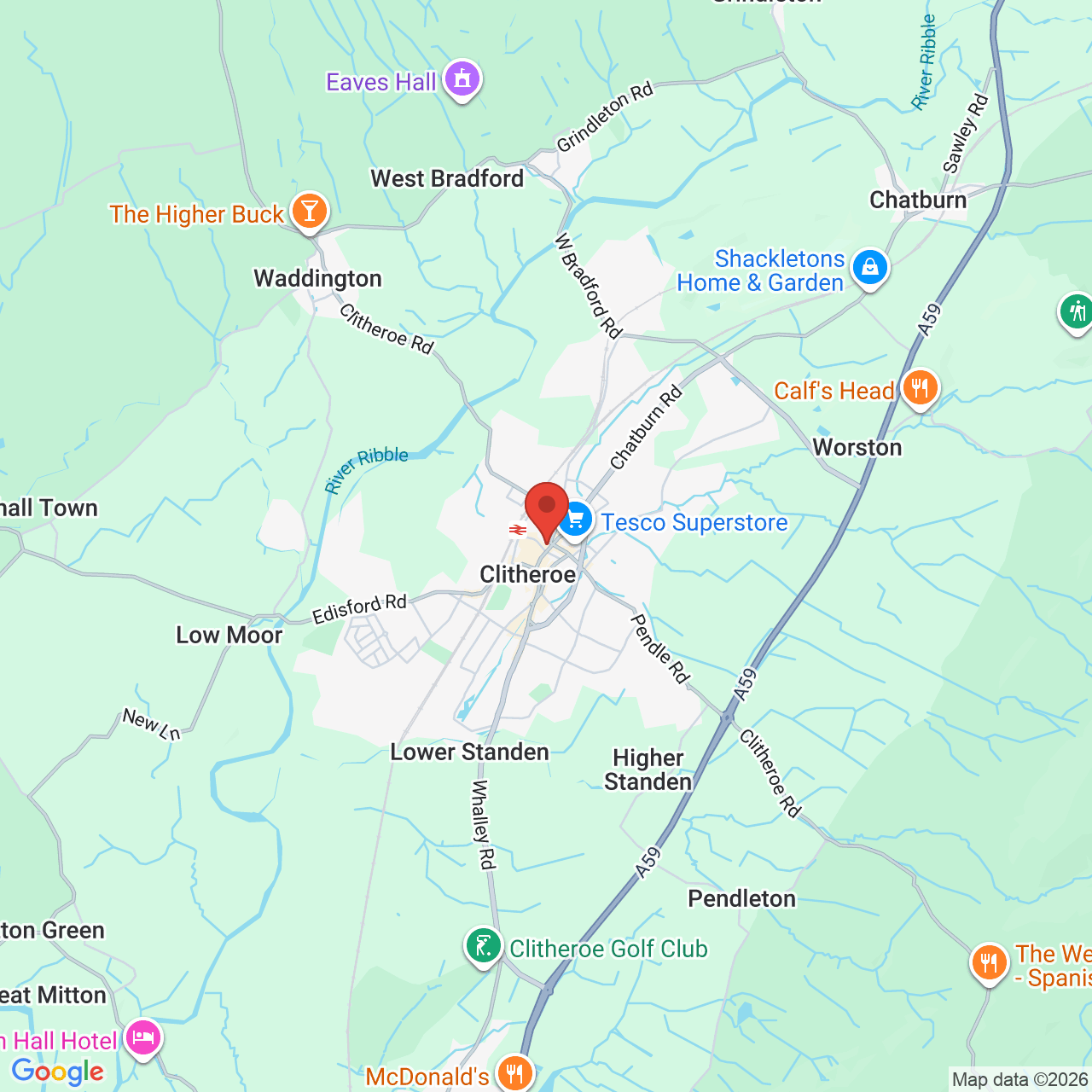 Map showing location of 7 Market Place, Clitheroe, United Kingdom, BB7 2BZ