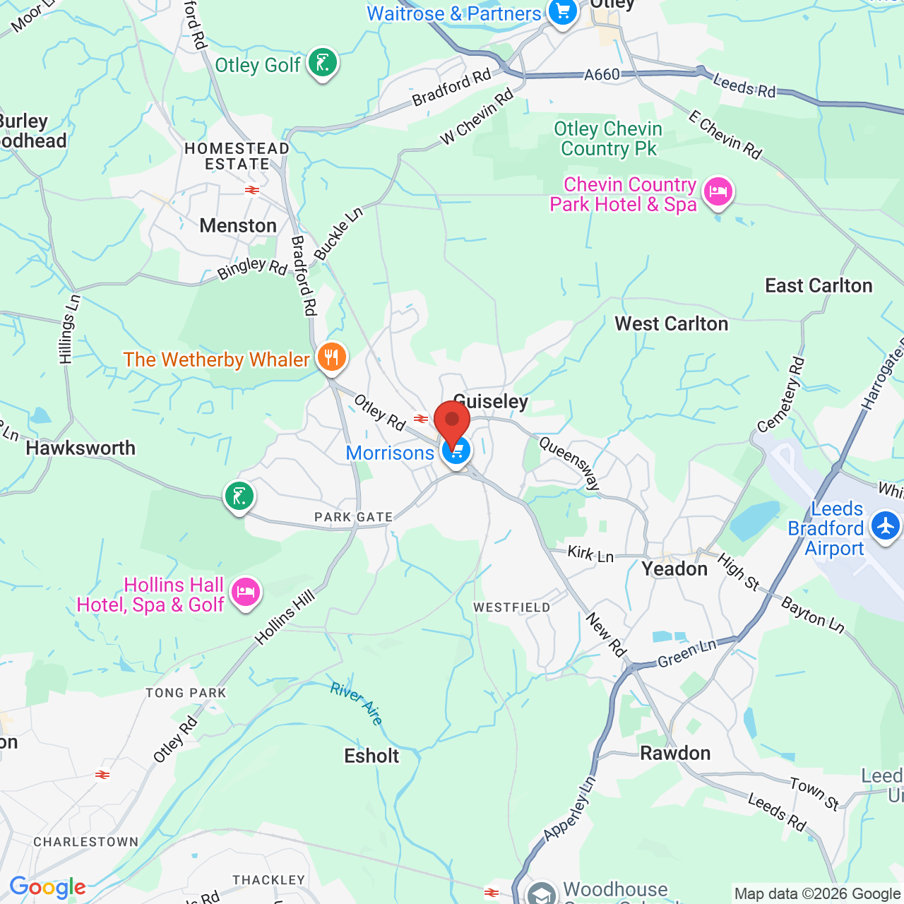 Map showing location of 40 Otley Rd, Guiseley, United Kingdom, LS20 8AH