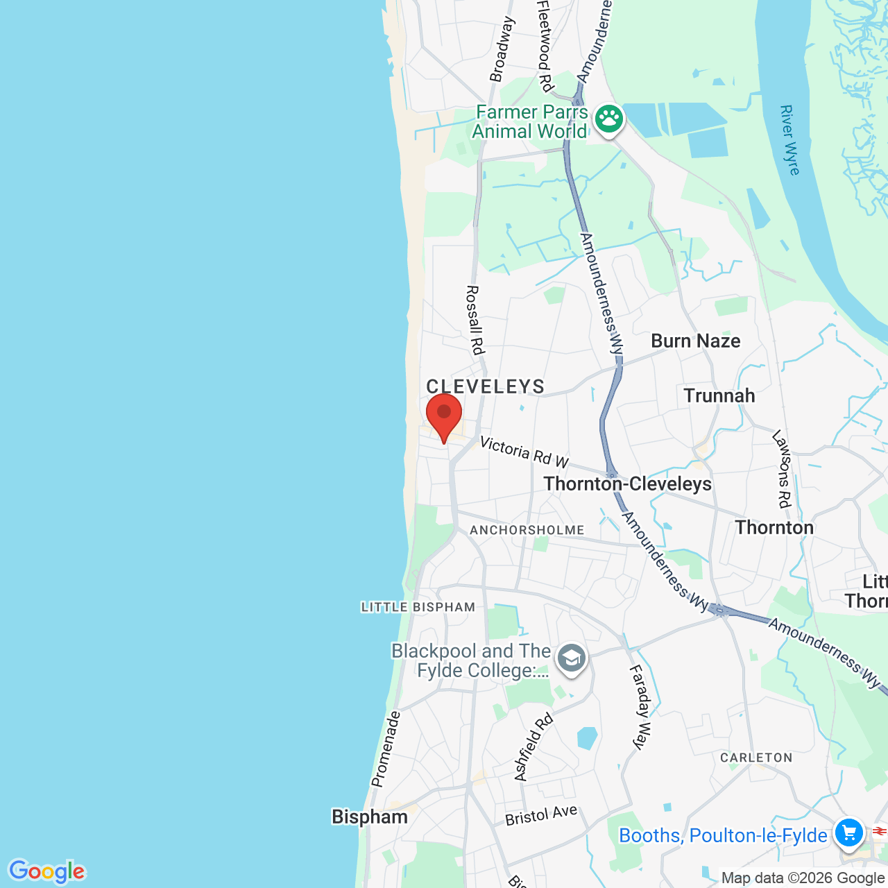 Map showing location of 2a Bispham Road, Cleveleys, United Kingdom, FY5 1DG