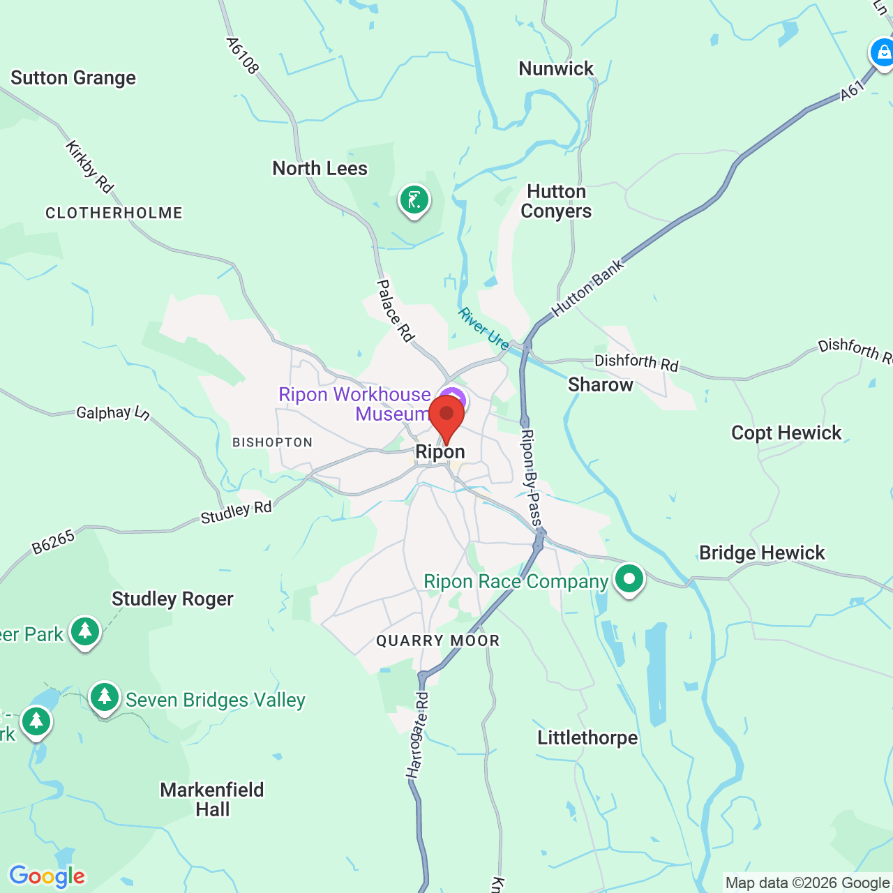 Map showing location of 1 Market Place East, Ripon, United Kingdom, HG4 1BP
