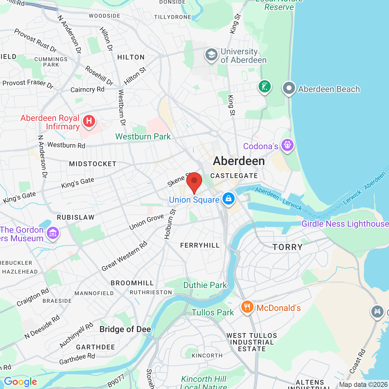 Map showing location of 230 Union Street, Aberdeen, United Kingdom, AB10 1TL