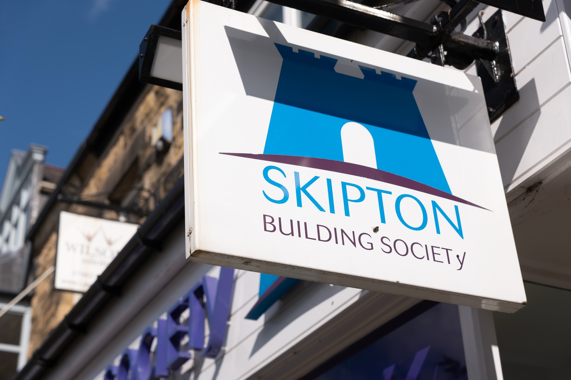 Skipton Building Society signage outside Skipton branch.