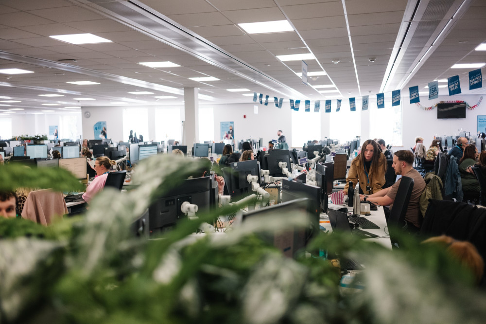 Busy contact centre environment at Skipton Head Office.